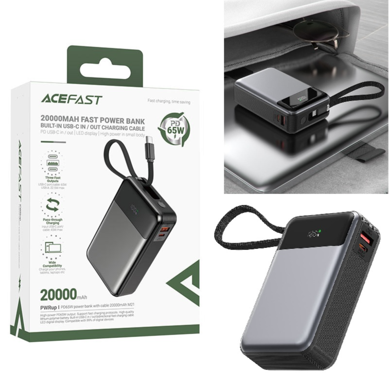 Fast Charge Power Bank For Laptop, Tablet And Phone Pd65w 20000mah - Acefast M21
