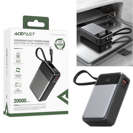 Fast Charge Power Bank For Laptop, Tablet And Phone Pd65w 20000mah - Acefast M21