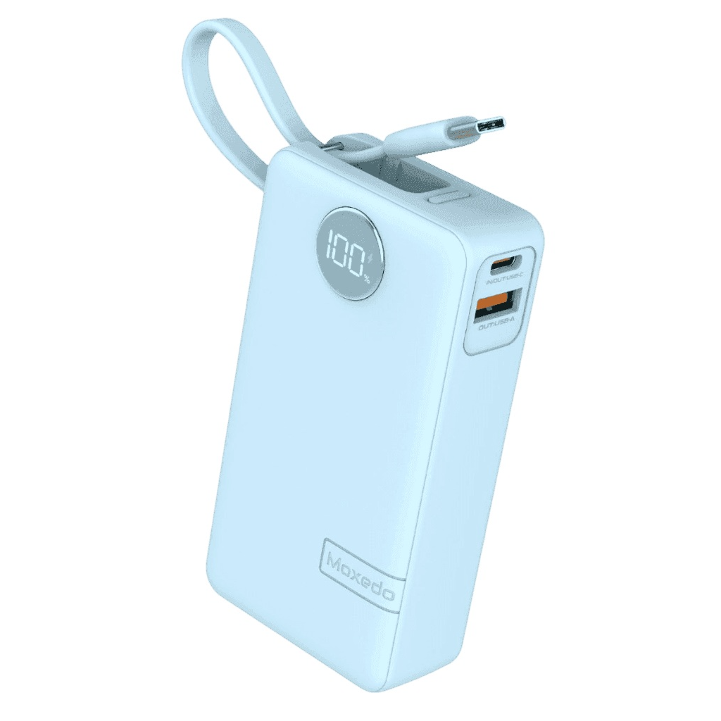 Power Bank 10000 mAh 1 USB-C/ 1 USB-A Ports with Built-in USB-C Cable-MOXEDO 2248 (BULE)