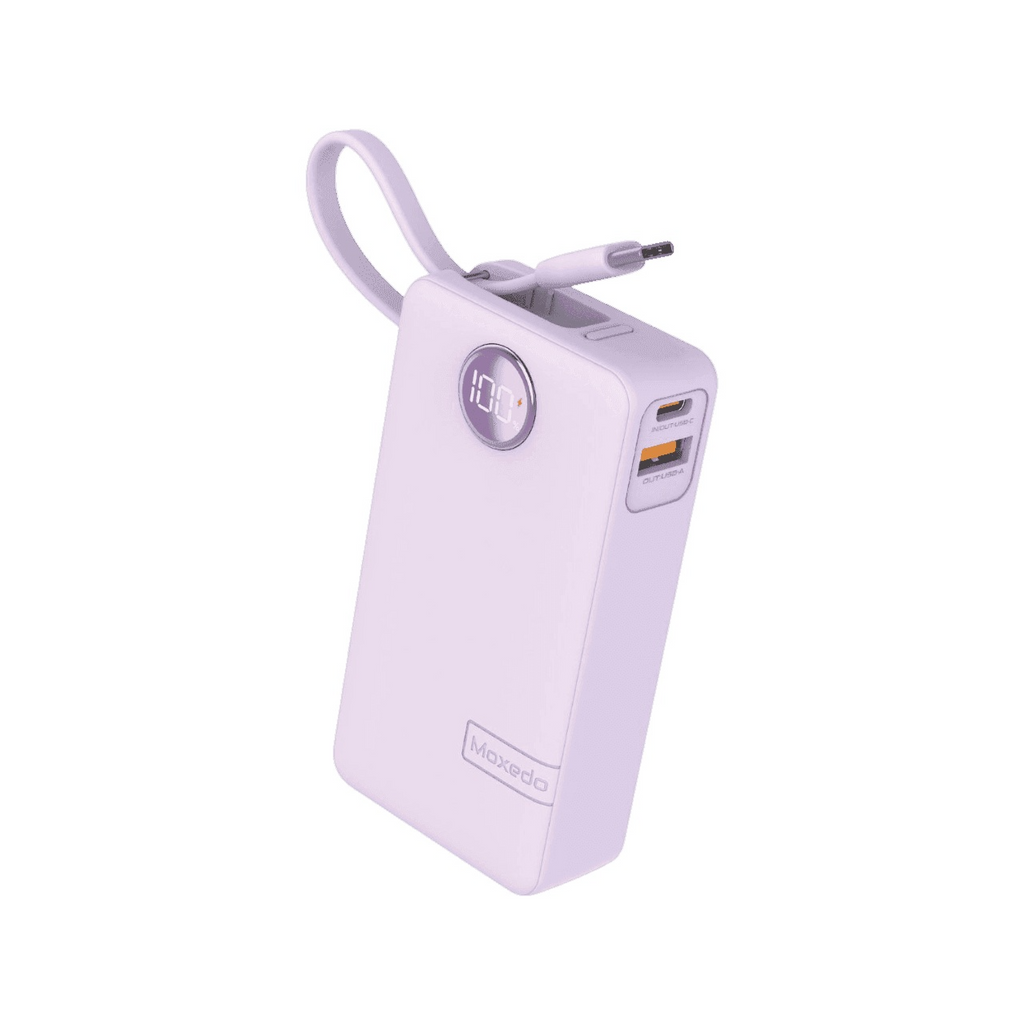 Power Bank 10000 mAh 1 USB-C/ 1 USB-A Ports with Built-in USB-C Cable-moxido 0695 (Purple)