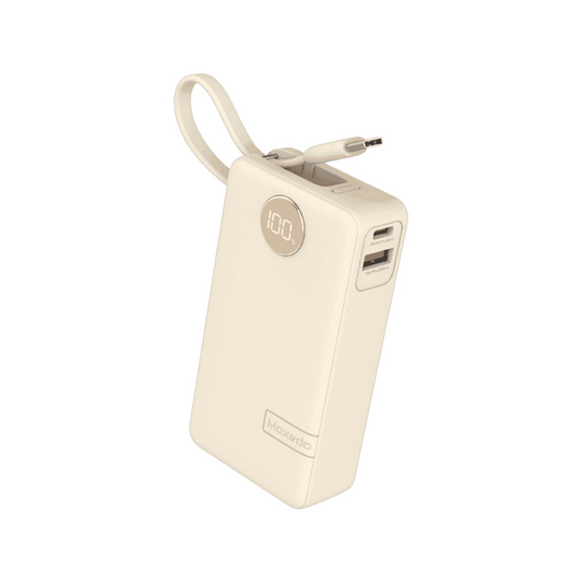 Power Bank 10000 mAh 1 USB-C/ 1 USB-A Ports with Built-in USB-C Cable -moxedo 2255(beig)