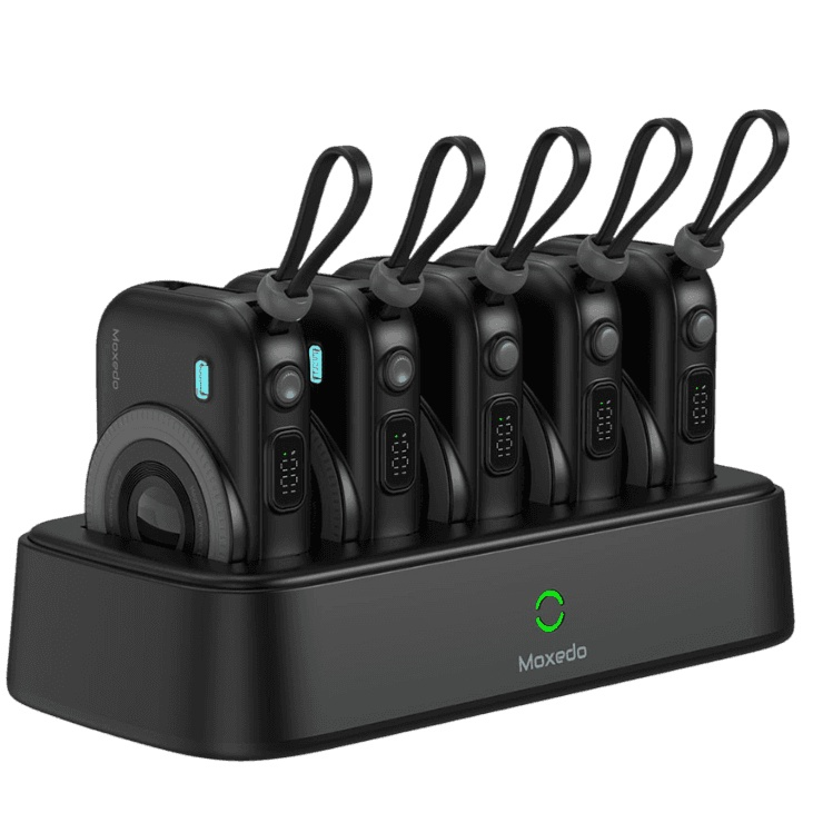 Power Bank with Charging Dock 22.5W (5x 10,000 mAh Wireless Power Bank with Built-in Type-C Cable and Lightning Cable) - Moxedo 3702 Black