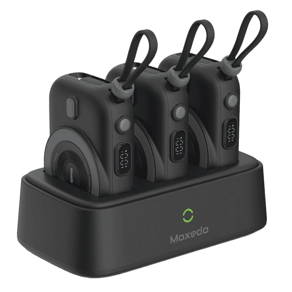 Power Bank with Charging Dock 15w (3x10,000 mAh Wireless Charging Power Bank with Built-in Type-C Cable) - Moxedo 0183 Black