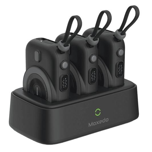 Power Bank with Charging Dock 15w (3x10,000 mAh Wireless Charging Power Bank with Built-in Type-C Cable) - Moxedo 0183 Black