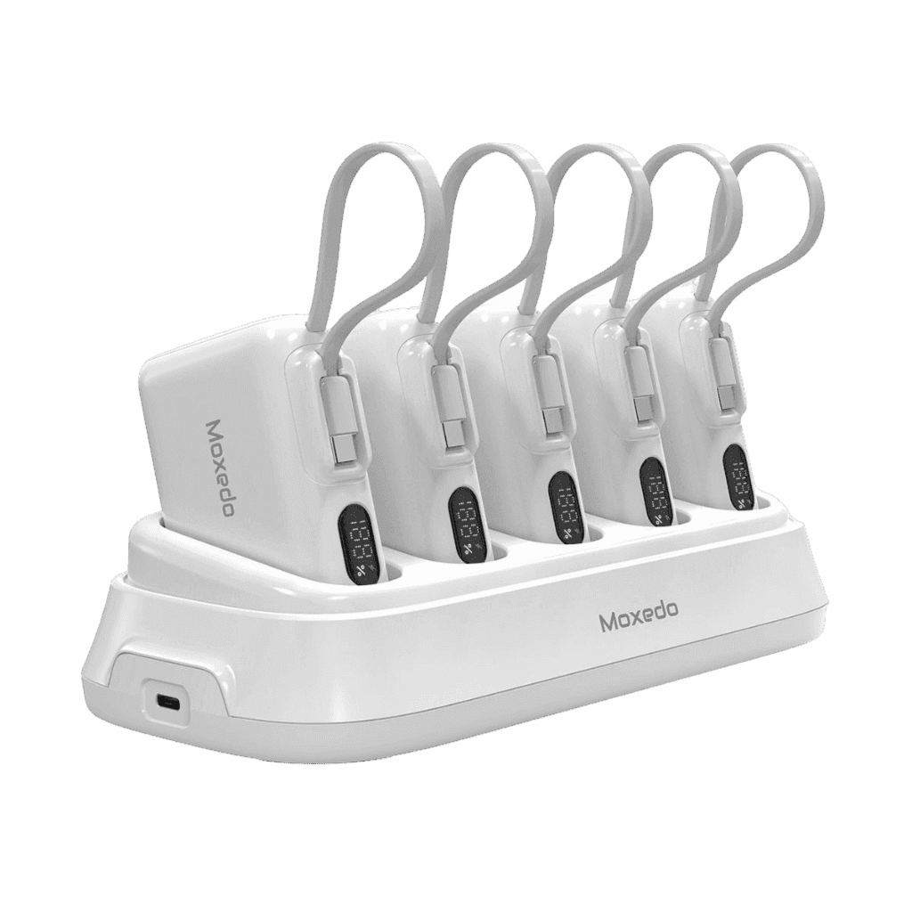 Power Bank with Charging Dock 20w (5x 10,000 mAh Built-in Type-C Cable) - Moxedo 0268 White