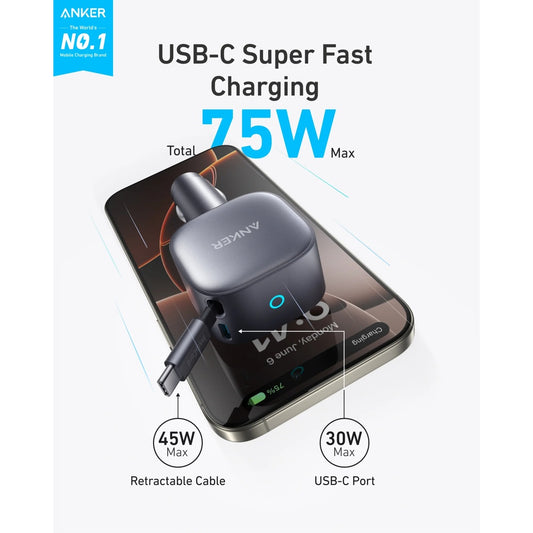 Anker 75W car charger Qatar A2738HA2 silver front view