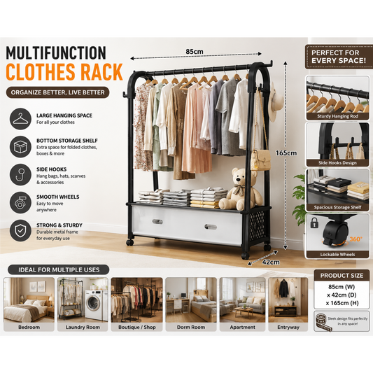 AF85 mobile coat rack Qatar with large capacity clothes storage design