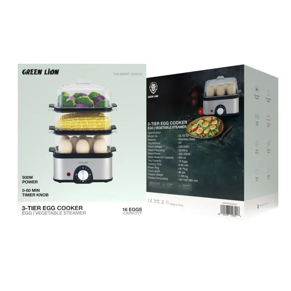 Green Lion 3-tier electric egg cooker with 1L vegetable steaming rack Qatar