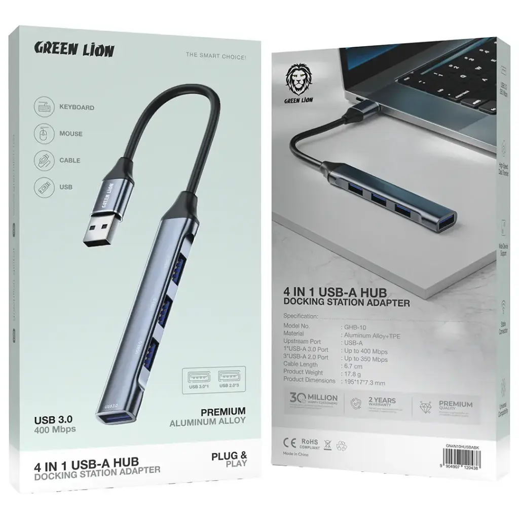 Green Lion GN4N10HUSBABK USB hub Qatar showing its compact docking adapter design