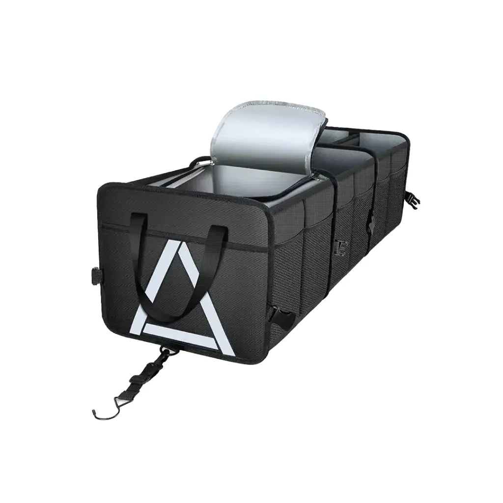 Green Lion Car Trunk Organizer 80L Qatar in black with three storage compartments
