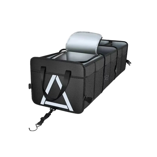 Green Lion Car Trunk Organizer 80L Qatar in black with three storage compartments