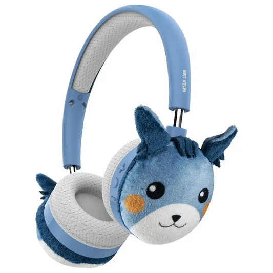 Green Lion GK-600 kids wireless headphones Qatar in blue with padded ear cushions