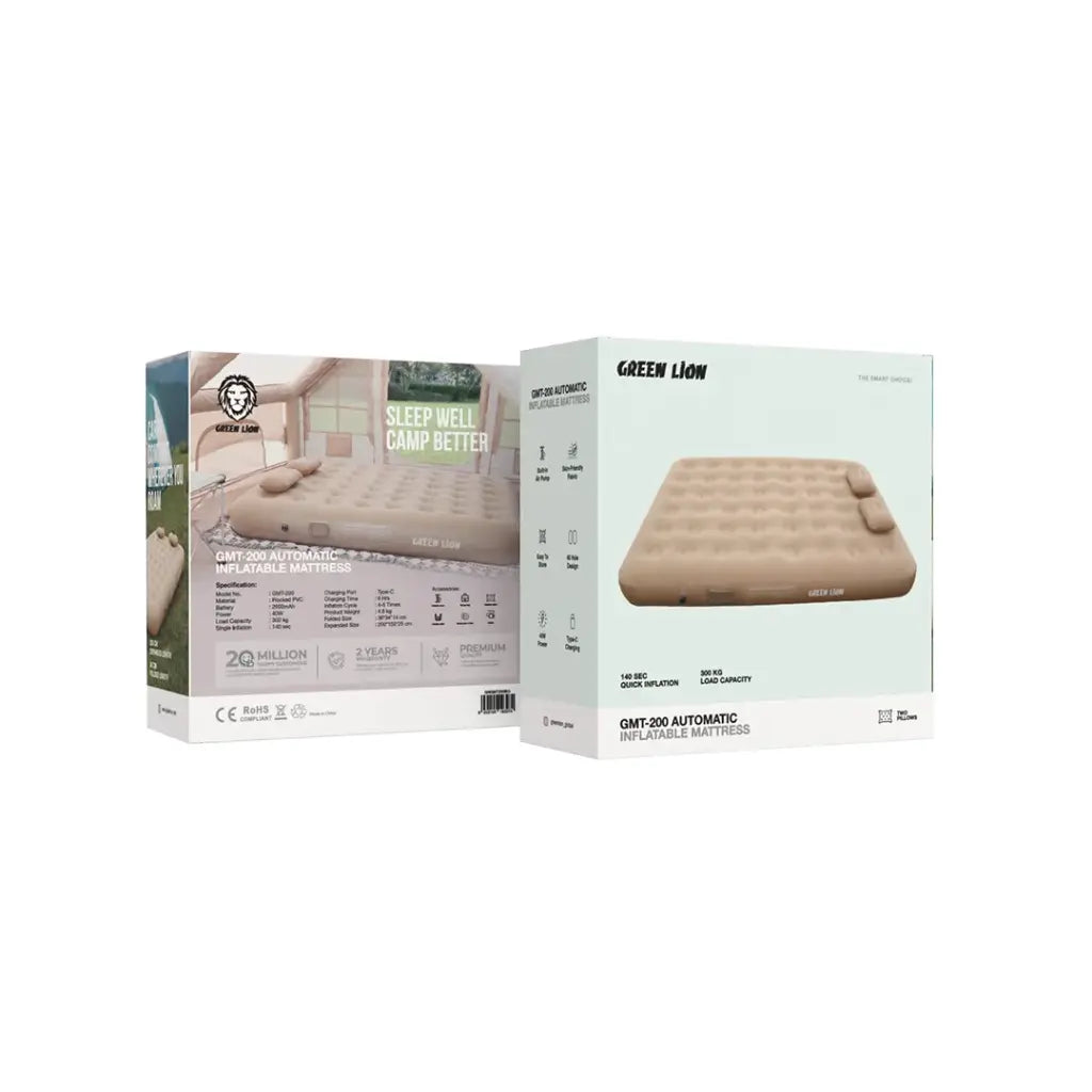 Green Lion beige inflatable mattress with built-in electric pump Qatar