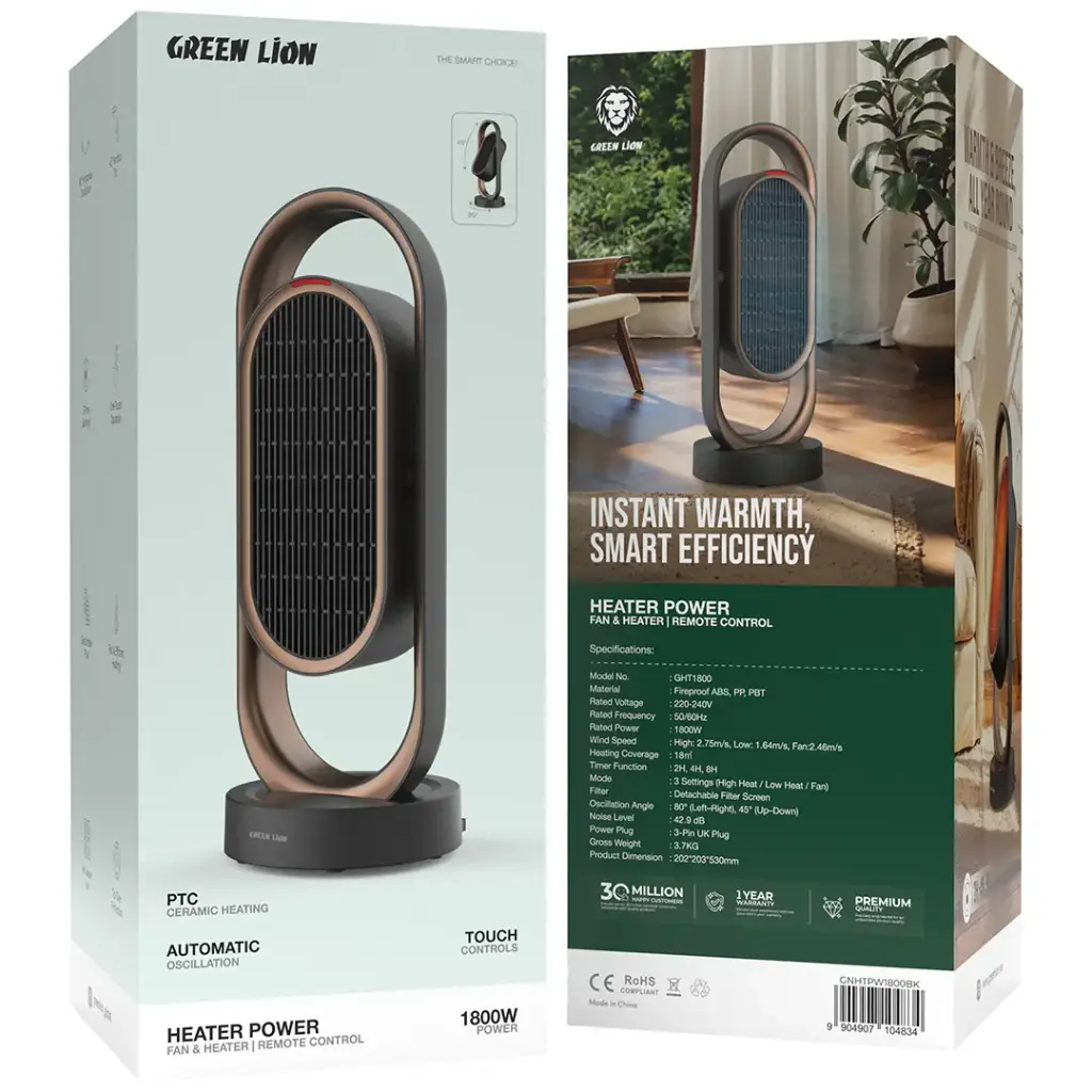 Green Lion Heater Power 2-in-1 Fan & Heater with Remote Control – GHT1800