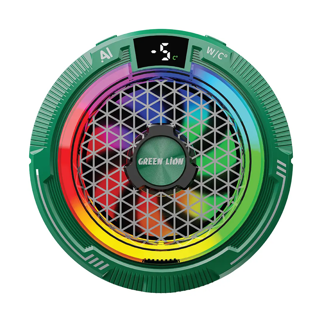 Green Lion Mag Freeze magnetic phone cooler Qatar in green with RGB lighting