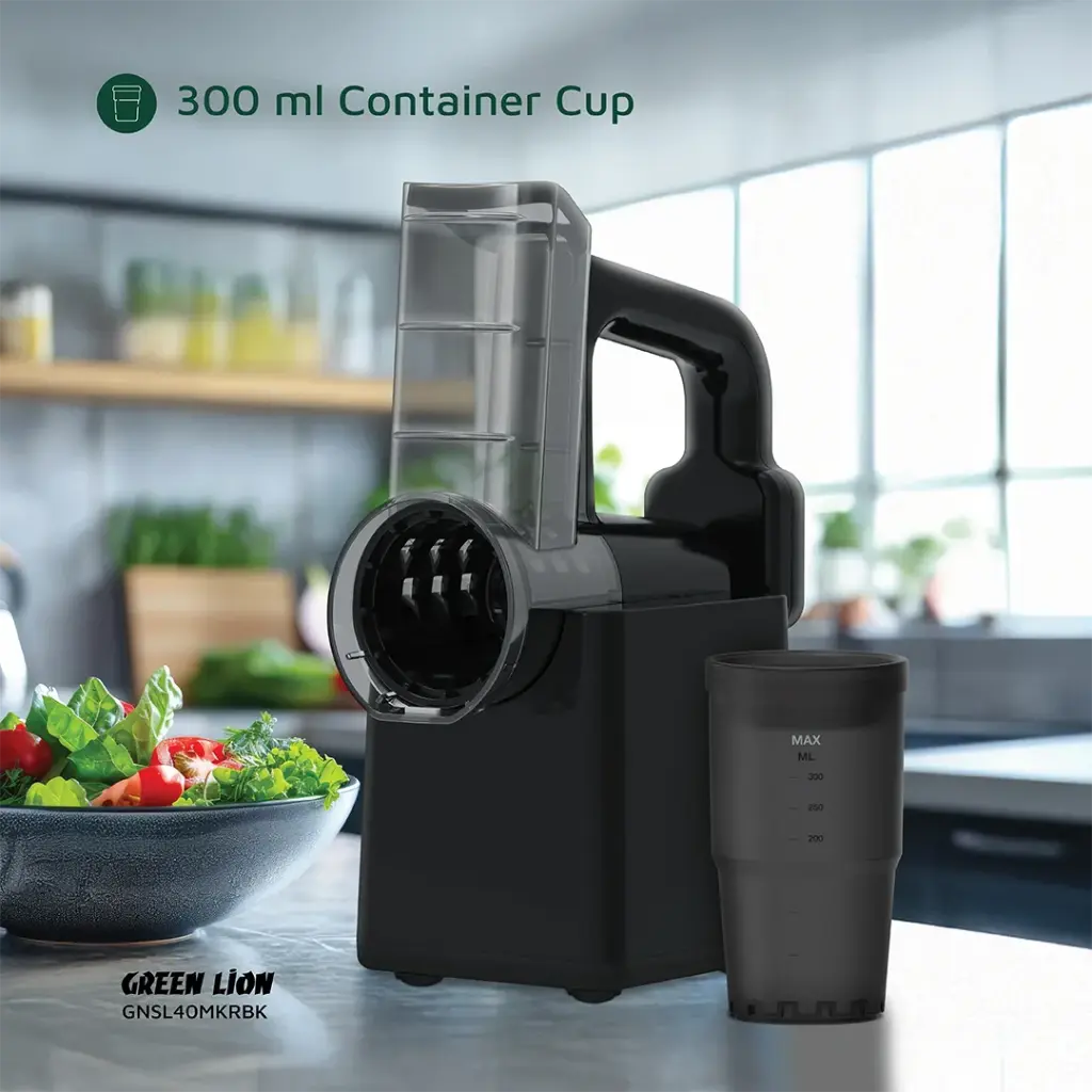 Green Lion GNSL40MKRBK salad maker Qatar showing its compact electric vegetable slicing design