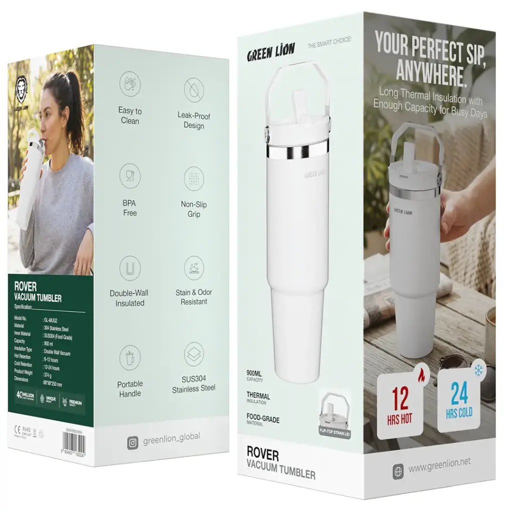 Green Lion white 900ml vacuum tumbler Qatar for hot and cold beverages
