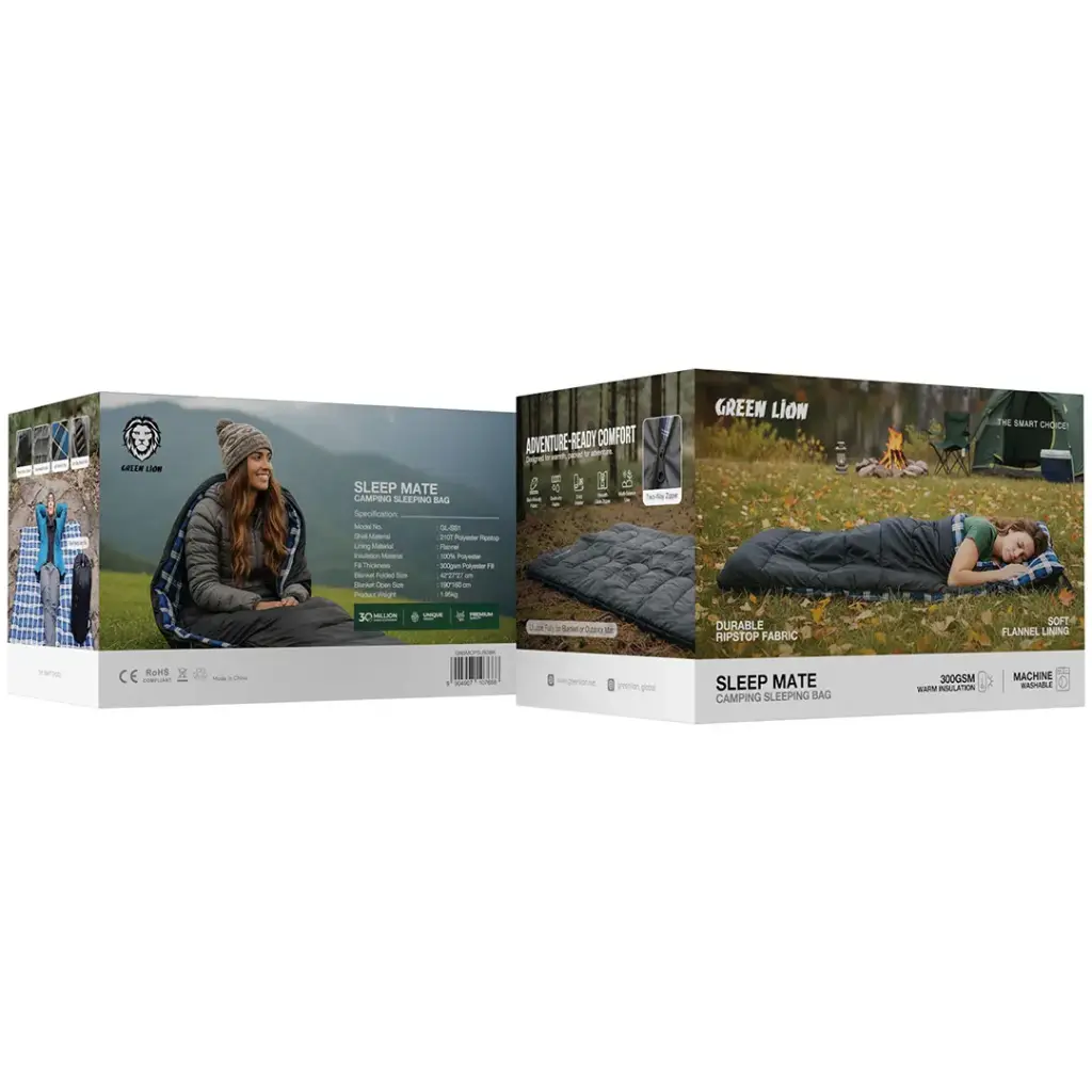 Green Lion camping sleeping bag Qatar showing the durable ripstop polyester shell