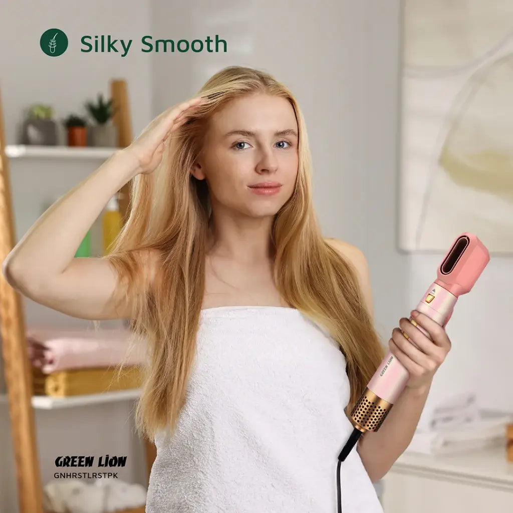 Green Lion 5-in-1 Professional Hair Styler Qatar in pink with five styling attachments