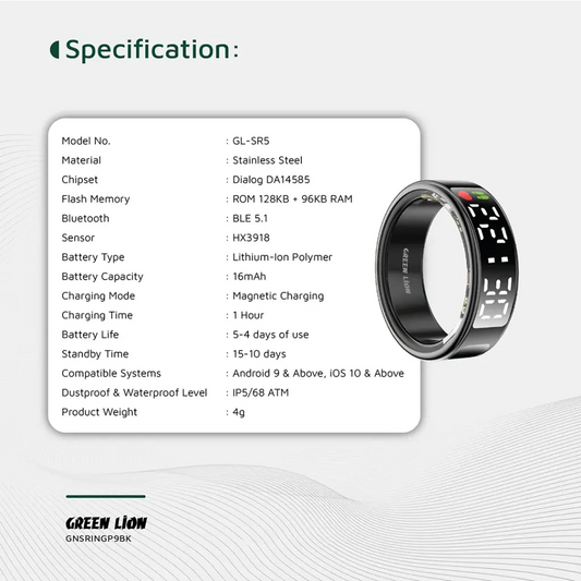 Green Lion smart ring Qatar with digital display and health tracking
