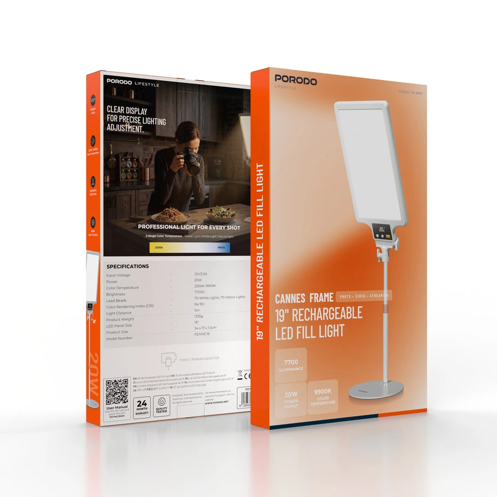 Porodo rechargeable 19-inch video lighting panel with 360-degree rotation Qatar