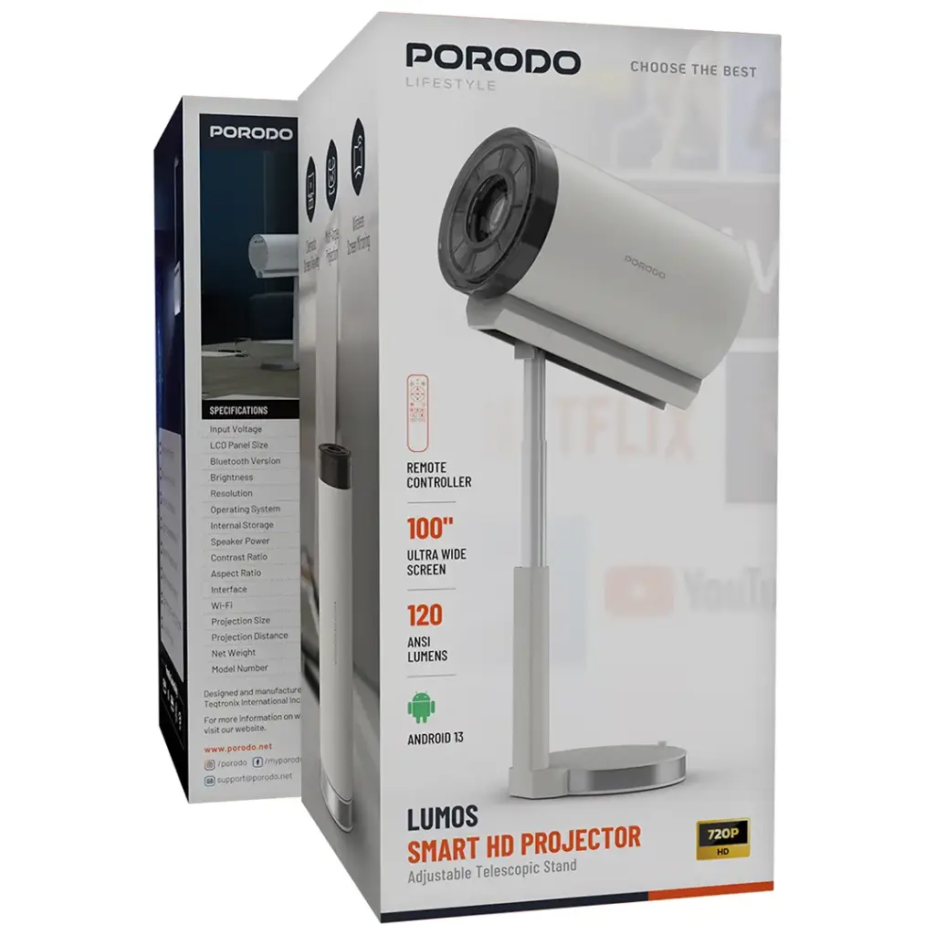buy smart projector Qatar Porodo Lumos Android TV projector