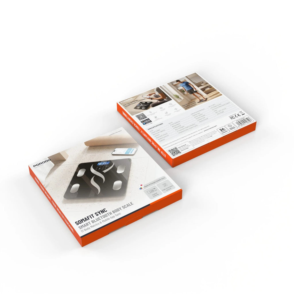Black Porodo smart weighing scale with tempered glass platform Qatar