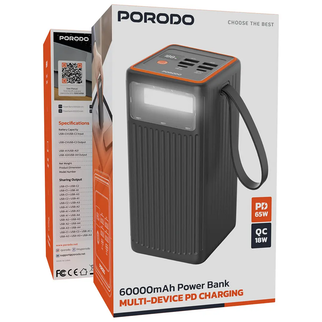 fast charging power bank Qatar Porodo 60000mah side angle