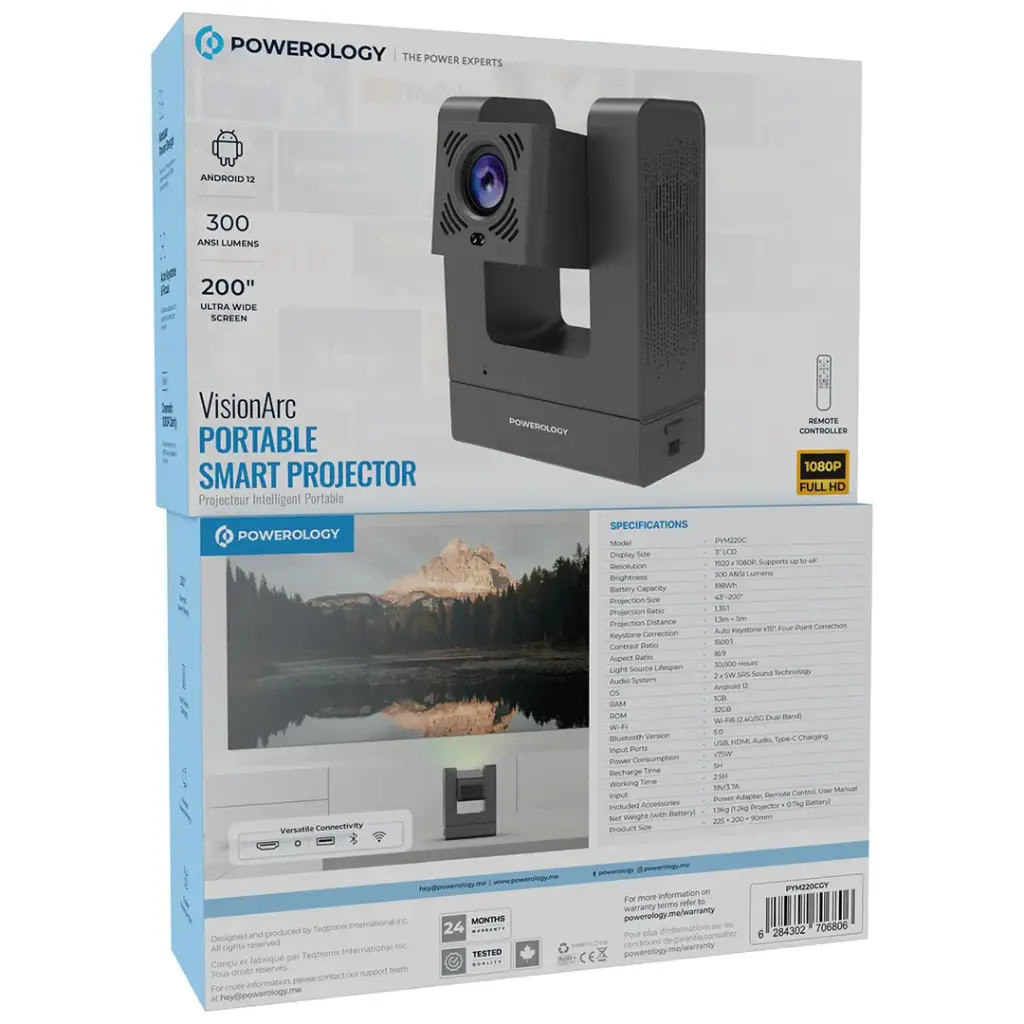 Powerology VisionArc Portable Smart Projector Qatar side view