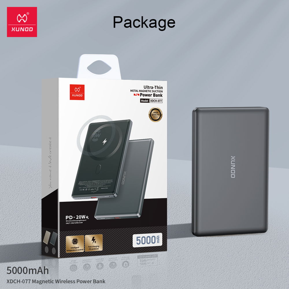 magnetic wireless power bank Qatar XDCH-077 black front view